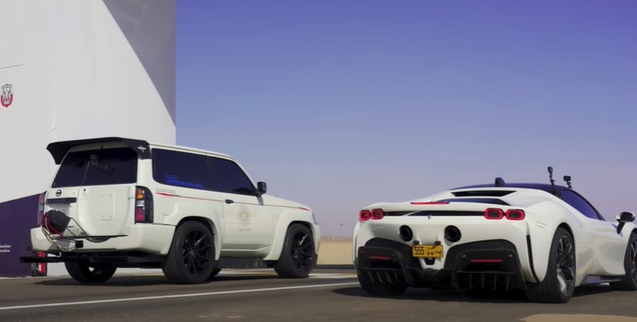 Ferrari SF90 Stradale, Nissan Patrol, Авто, Автомобілі, Суперкар, Перегони, Заїзд, Відео, Блогери, Позашляховик