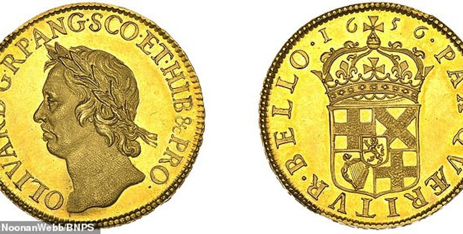 шиллинг, золотая монета, оливер кромвель, аукцион