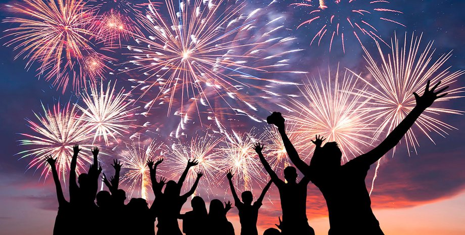салют, фейерверк, праздник, толпа