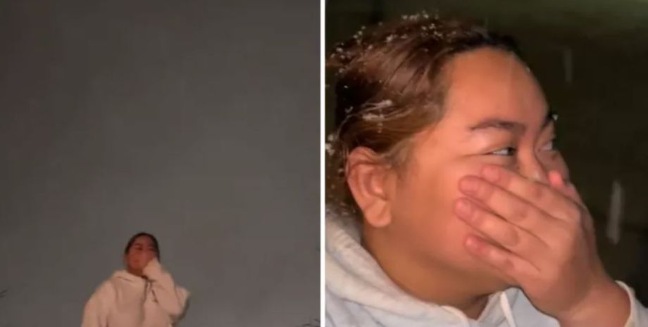 Жінка показала свою реакцію на сніг, вона побачила сніг вперше у житті, курйози, приколи