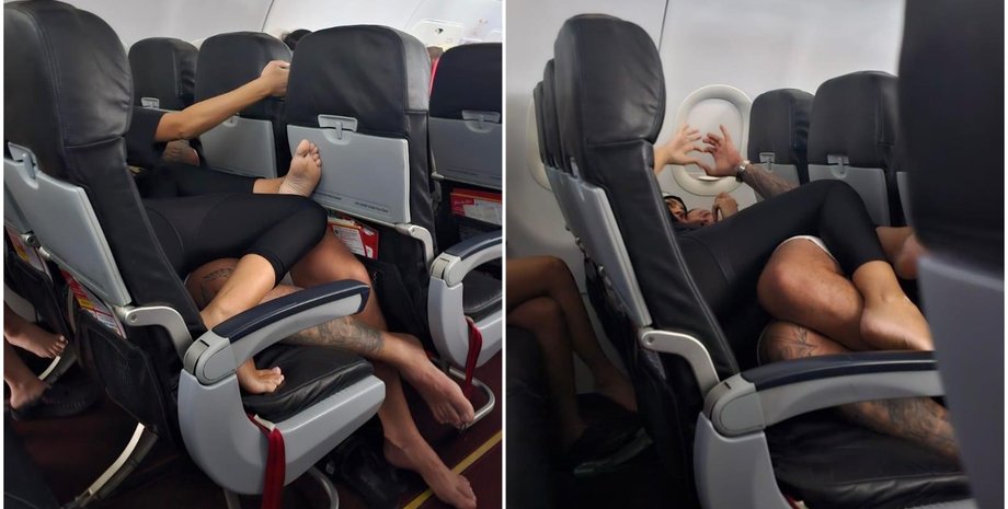 Поза влюбленных в самолете удивила других пассажиров, курьезы во время перелета, авиация, туризм, путешествия, приколы