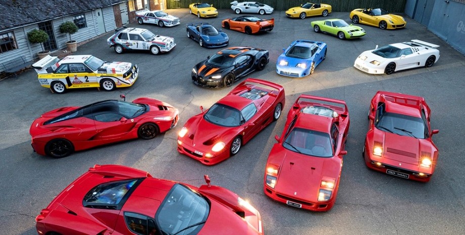 колекція авто, найкращі у світі суперкари, Ferrari F40, Ferrari Enzo, Bugatti Chiron, Lamborghini Countach