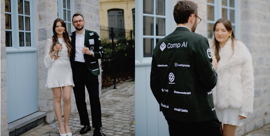 Підприємець від Бога: чоловік продав місце для реклами на весільному костюмі