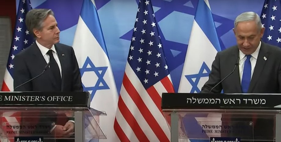 Ентоні Блінкен та Беньямін Нетаньягу, США Ізраїль, війна в Ізраїлі, Ізраїль Сектор Гази, Ізраїль ХАМАС