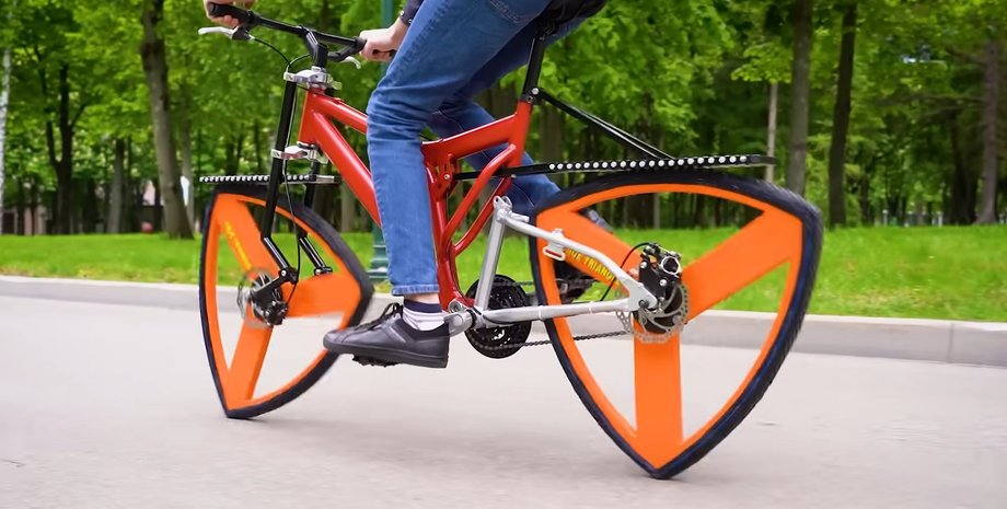 Велосипед, Велосипед с треугольными колесами, Авто, Автомобили, Эксперимент, Блогеры, Видео, Транспорт