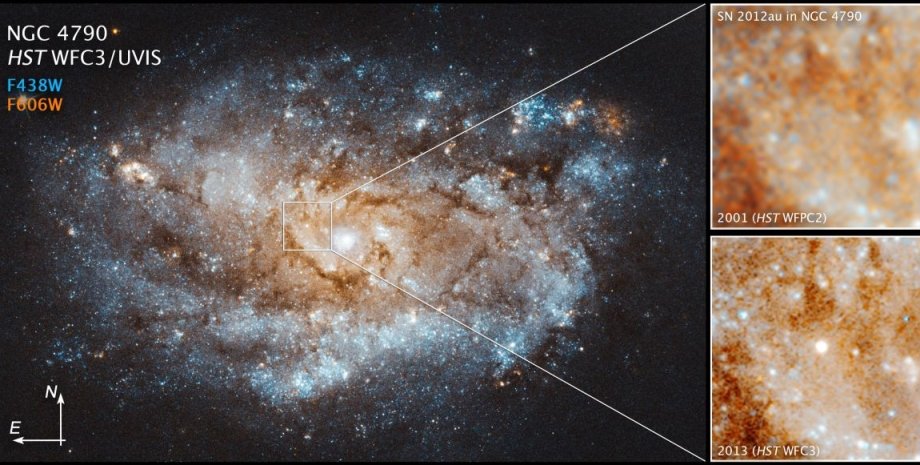 Сверхновая SN 2012au снова сияет благодаря пульсару NASA/ESA/J. DePasquale