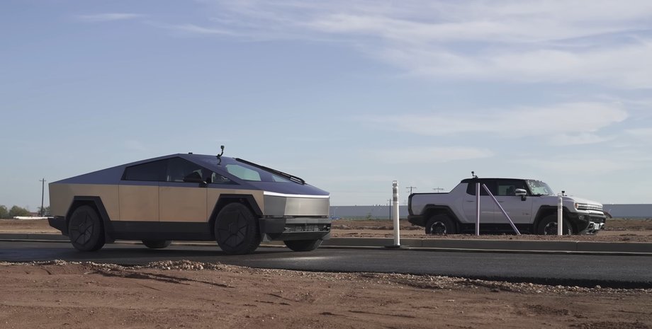 Tesla, Tesla Cybertruck, GMC, GMC Hummer EV, Авто, Автомобили, Пикапы, Электромобили, Заезд, Видео
