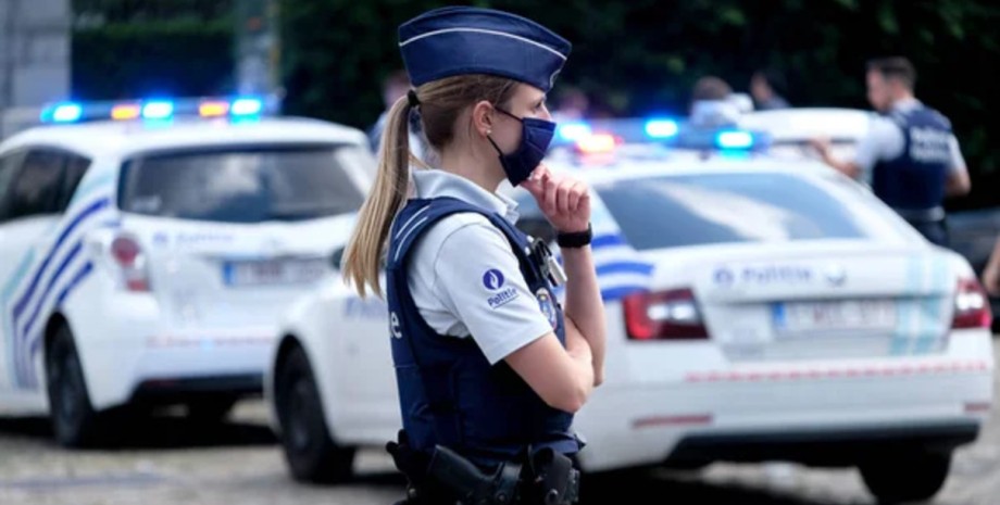 Полиция, полицейский, машины, улица, мигалки, Бельгия
