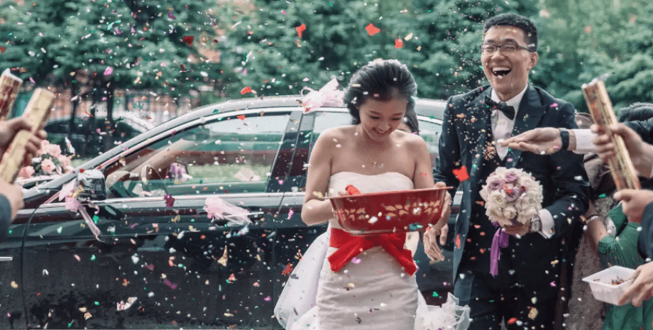 китайская свадьба, свадьба в китае, молодожены, бракосочетание, брак
