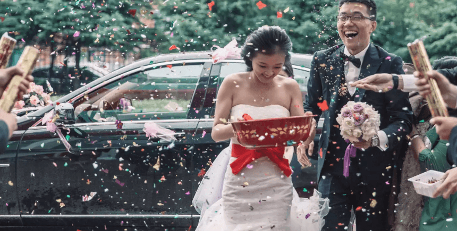 китайская свадьба, свадьба в китае, молодожены, бракосочетание, брак