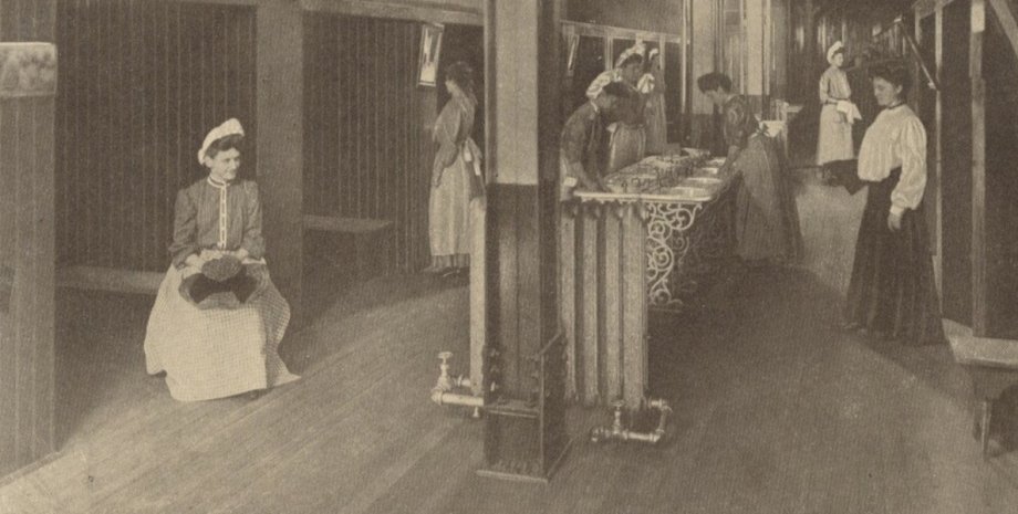 Фотография женского туалета на фабрике Питтсбурга, XIX век