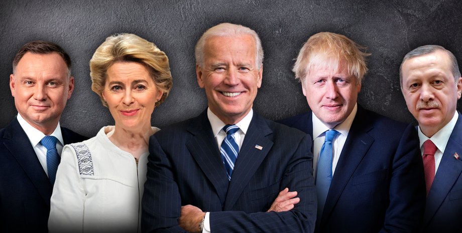 анджей дуда, урсула фон дер ляйєн, джо байден, борис джонсон, реджеп тайїп ердоган