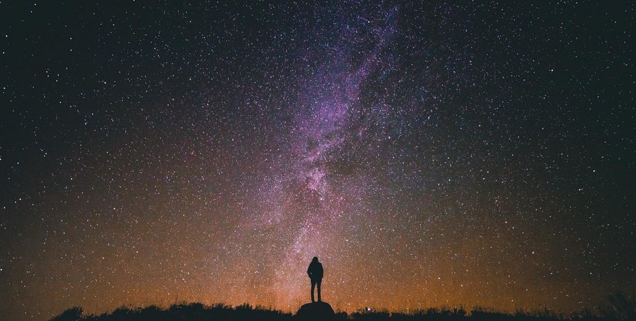 небо, звезды, человек, снимок