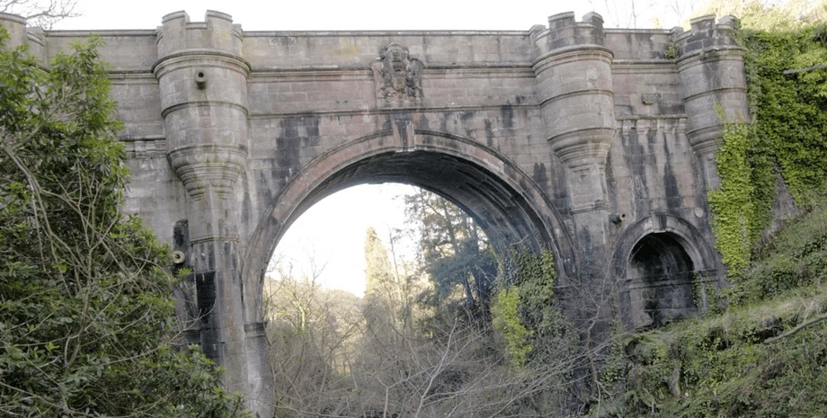 Старинный викторианский мост, мост, каменный мост, 600 собак, тайна моста, переправа, животные, обрыв, лес, дом рядом с мостом
