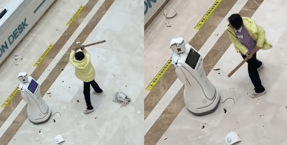 Робот, техніка, лікарня, жінка, бита, побила робота,