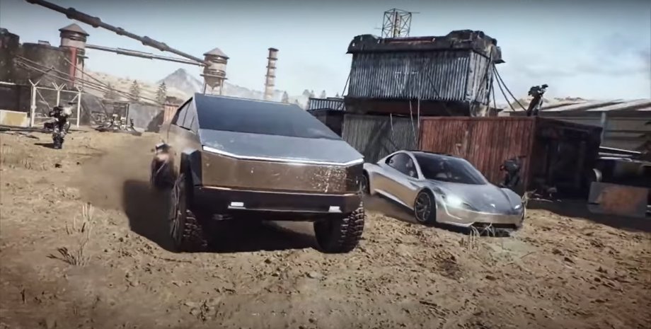 Трейлер Tesla Cybertruck и Tesla Roadster