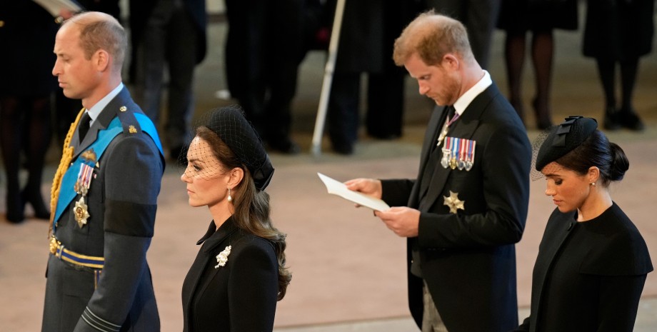 Кейт Миддлтон, принц Уильям, принц Гарри, Меган Маркл, прощание с королевой, похороны королевы елизаветы, королева елизавета 2