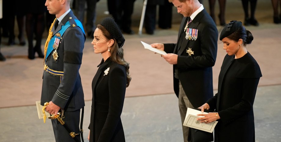 Кейт Миддлтон, принц Уильям, принц Гарри, Меган Маркл, прощание с королевой, похороны королевы елизаветы, королева елизавета 2