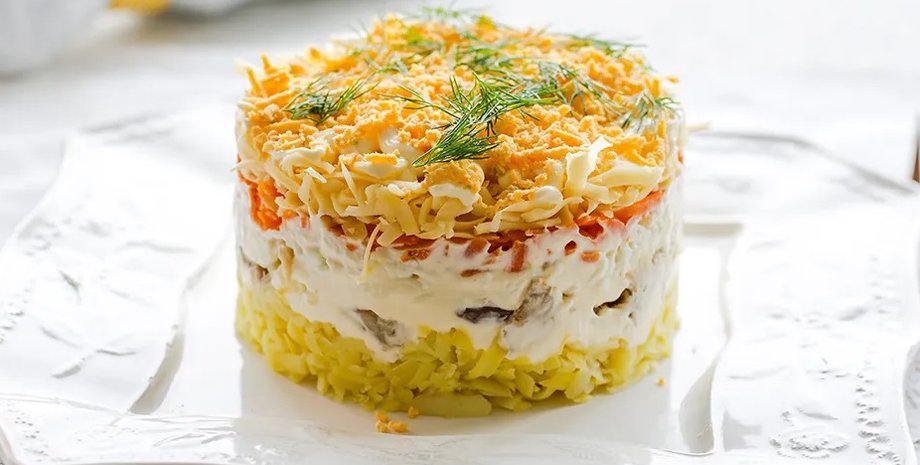 салат мімоза, салат мімоза з картоплею, салат мімоза зі скумбрією