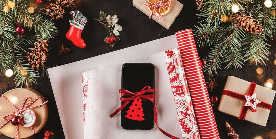 новый год, подарок, смартфон