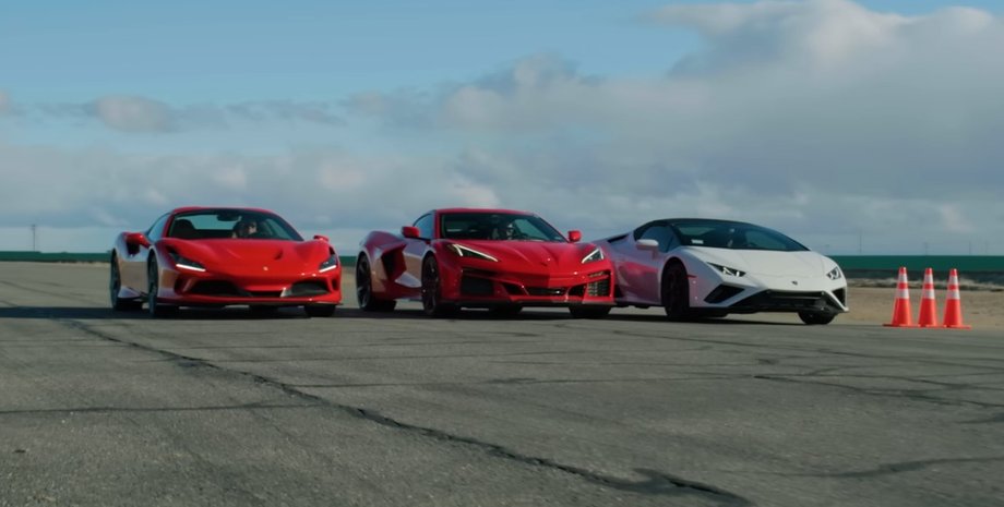 Chevrolet Corvette, Ferrari F8, Huracan Evo, Суперкари, Заїзд, Гонки, Блогери, Відео, Драг-рейсинг, Авто, Автомобілі