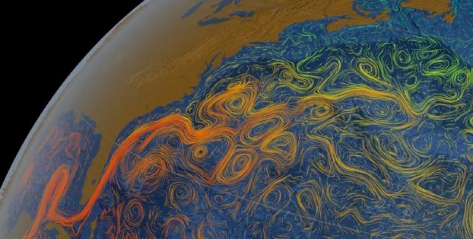 Визуализация Гольфстрима, который является частью AMOC гольфстрим, течение гольфстрим