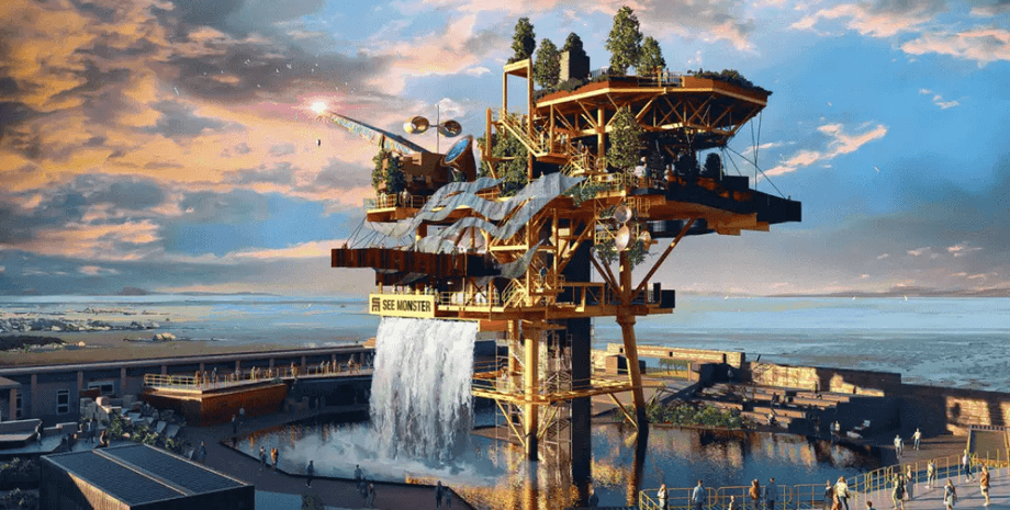 Нефтяная вышка See Monster, арт-объект, арт-инсталляция, промышленная инфраструктура, Англия, Великобритания