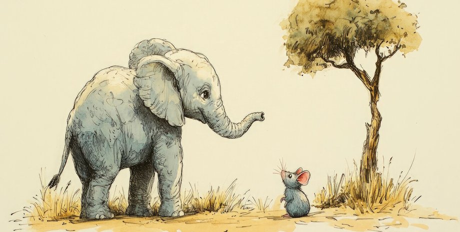 слон, мышь, рисунок