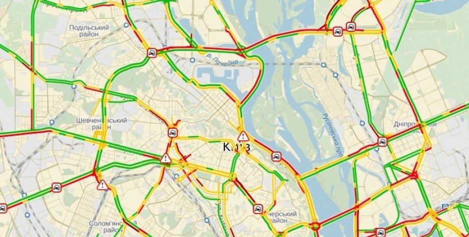 Киев остановился в 10-балльных пробках / Скриншот Яндекс.Пробки