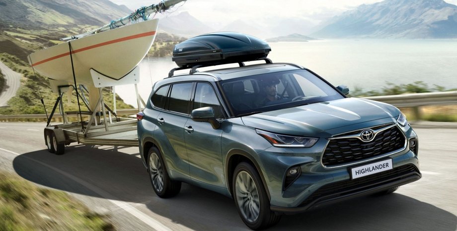 Toyota Highlander внешность, Toyota Highlander дизайн, Toyota Highlander экстерьер, Toyota Highlander тянет яхту на прицепе