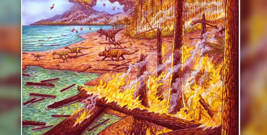 пожар, леса, Антарктида, динозавры, рисунок