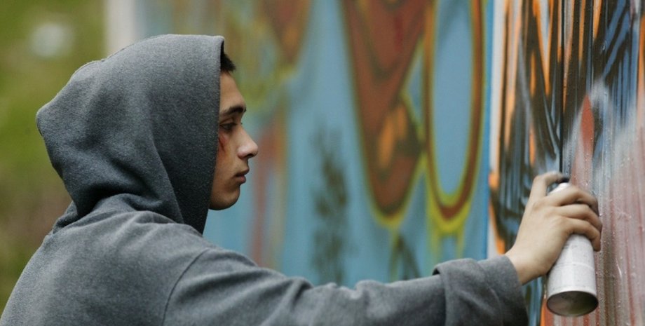 графіті, чоловік, хлопець, балончик