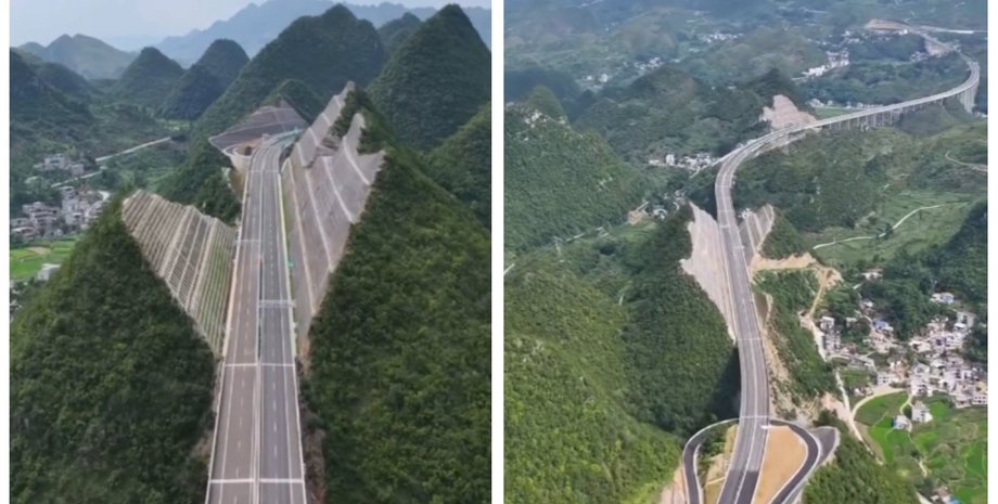 В Китае строители "срезали" горы и построили неординарную скоростную магистраль