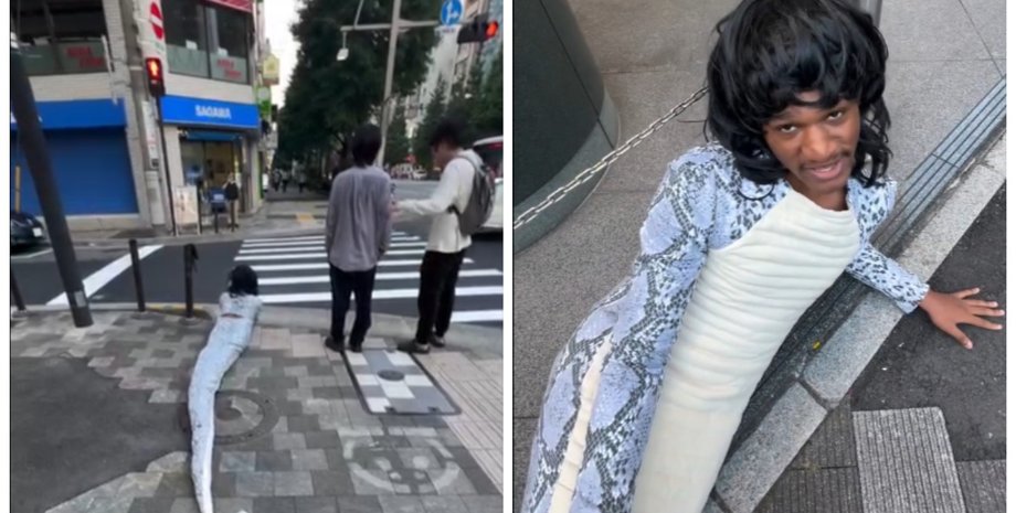 Блогер проповз вулицями японського міста в "дивному" костюмі змії: реакція мережі