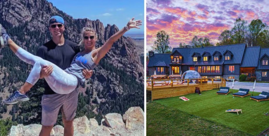 Майкл Элефанте с женой улыбаются на фоне одного из своих домов, купленных для аренды через Airbnb