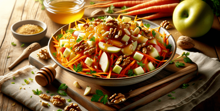 Салат из моркови с яблоком и пряным домашним майонезом