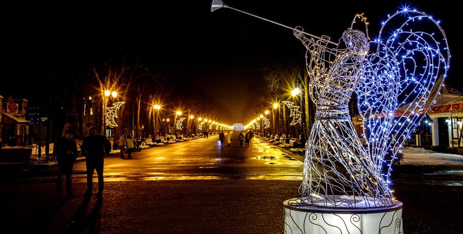 новогодняя иллюминация, гирлянды, киевская область, новый год, праздники