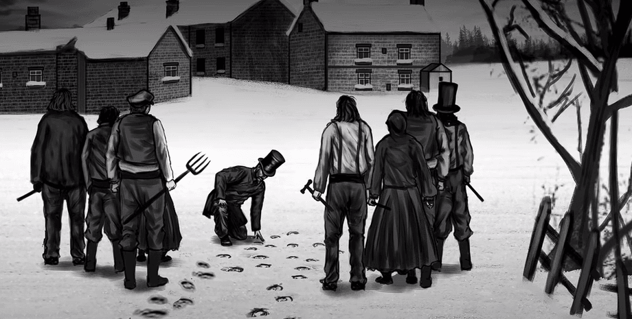 "Следы Сатаны", тайна следов Сатаны, исследования, курьезы, следы на снеге, сильная метель, большая кошка, следы от копыт