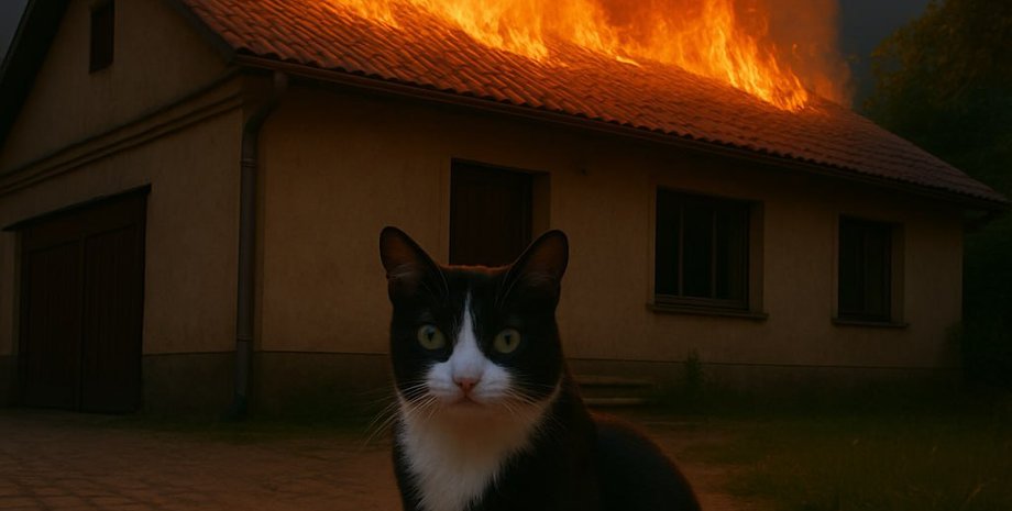 Кот спас, пожар, кот спас от пожара, кот спас от пожара, кот мяукал, ГСЧС, опасность, пожар в доме