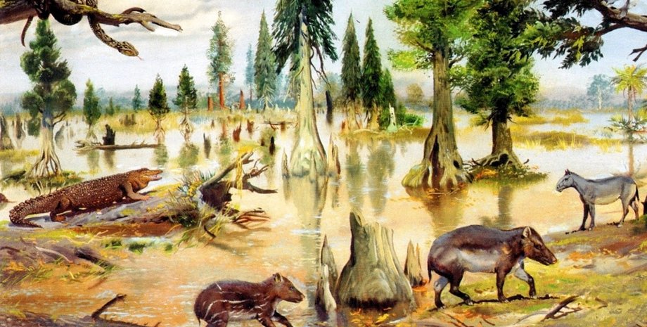 еоценова фауна, дерева, тварини, малюнок