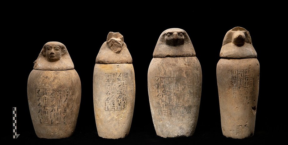 канопы, фигурки, голова человека, голове животных, фото