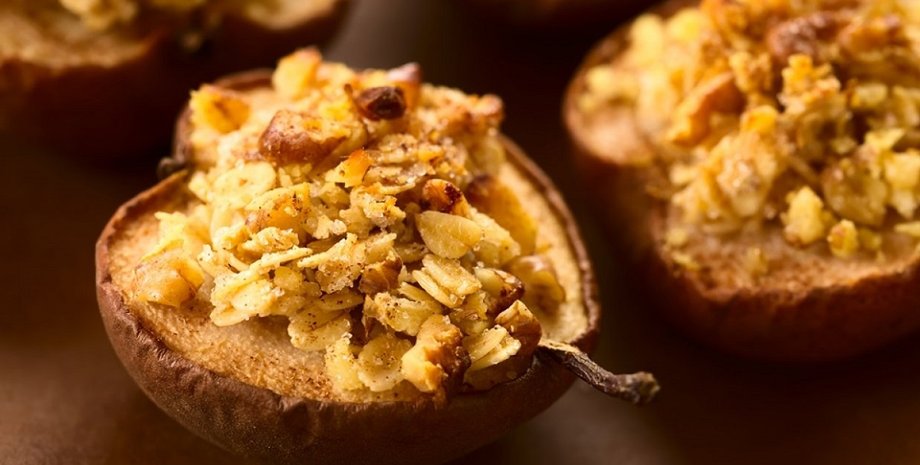 Запеченные груши с овсянкой, запеченные груши, груши с овсянкой, полезный десерт