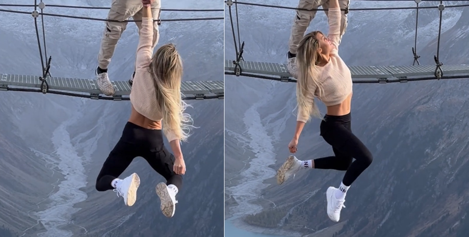 Фокус, оптична ілюзія, трюк блогерів, дівчина повисла на мосту, Австрія, відео, тренди соцмереж