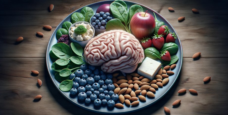 мозок, горіхи, ягоди, зелень, овочі, фрукти