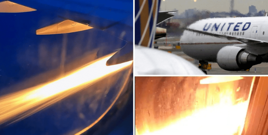 Двигатель самолета United Airlines загорелся, поломка авиалайнера, аварийная посадка, инцидент с самолетами, видео, США