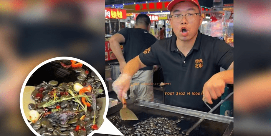 Приготовление речных камней, уличная еда, речные камни, галька, соус, специи, травы, суодиу, обсосать и выплюнуть, еда,