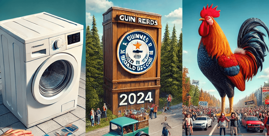 Самые удивительные рекорды Гиннесса 2024 года, миниатюрная стиральная машина, здание в форме курицы, тыквенная лодка, кот на скейтборде