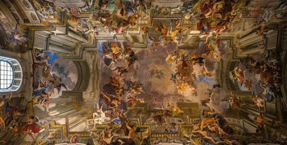 церковь, Поццо, иллюзия, потолок, роспись, перспектива, зеркало, художник, искусство, святой Игнатий, туристы, точка обзора