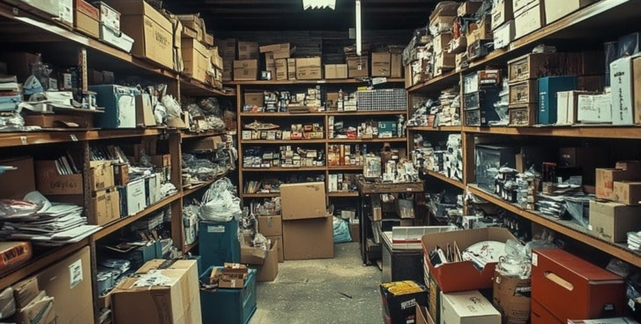 Приміщення зі стелажами і десятками коробок, де зберігалася колекція Beanie Babies, успадкована Віктором Ноймарком