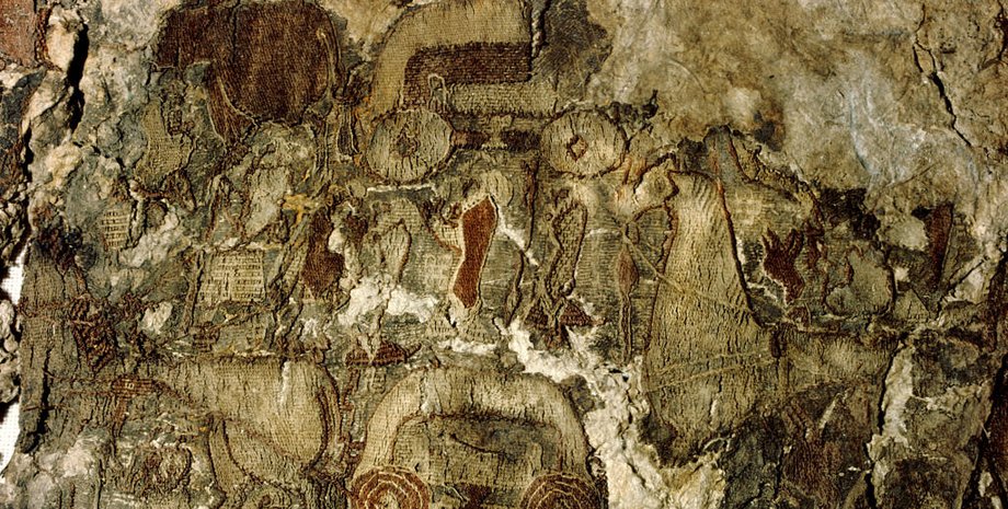 Фрагмент гобелена Осеберга, викинги, артефакт